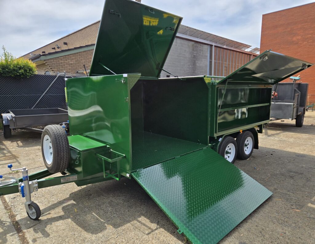 Green Custom Tipper Trailer with Dual Axle and Ramp | Roshar Trailers Melbourne